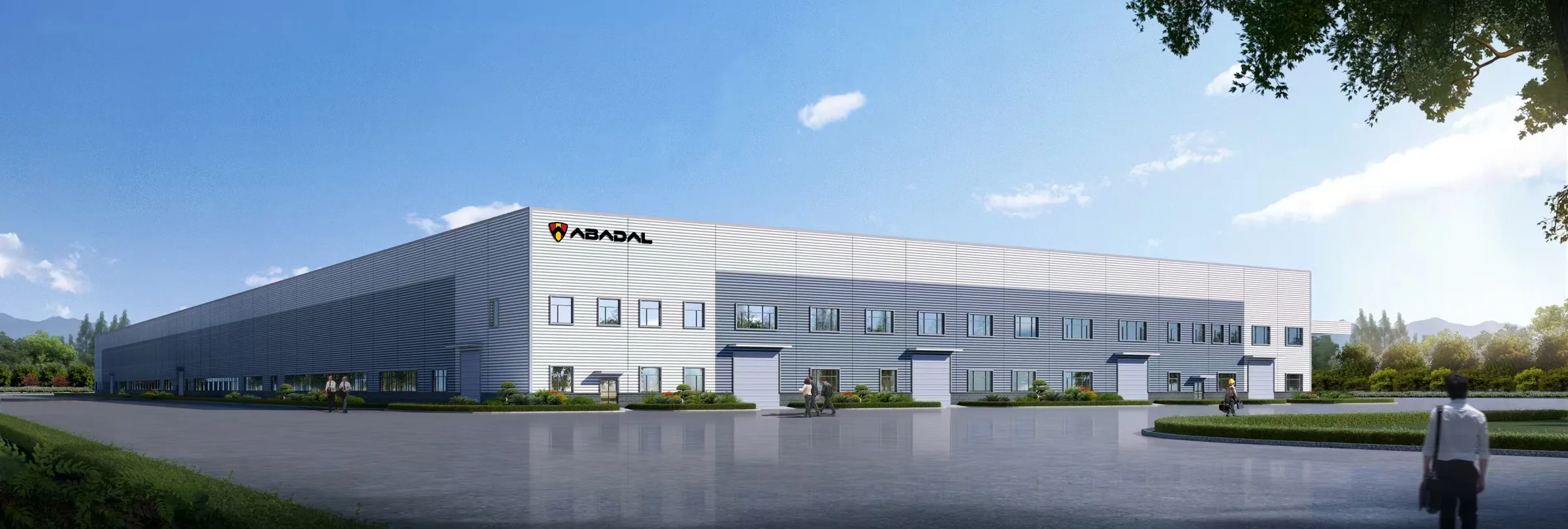 Render of the new ABADAL factory in Valls, Tarragona, with the logo on the facade