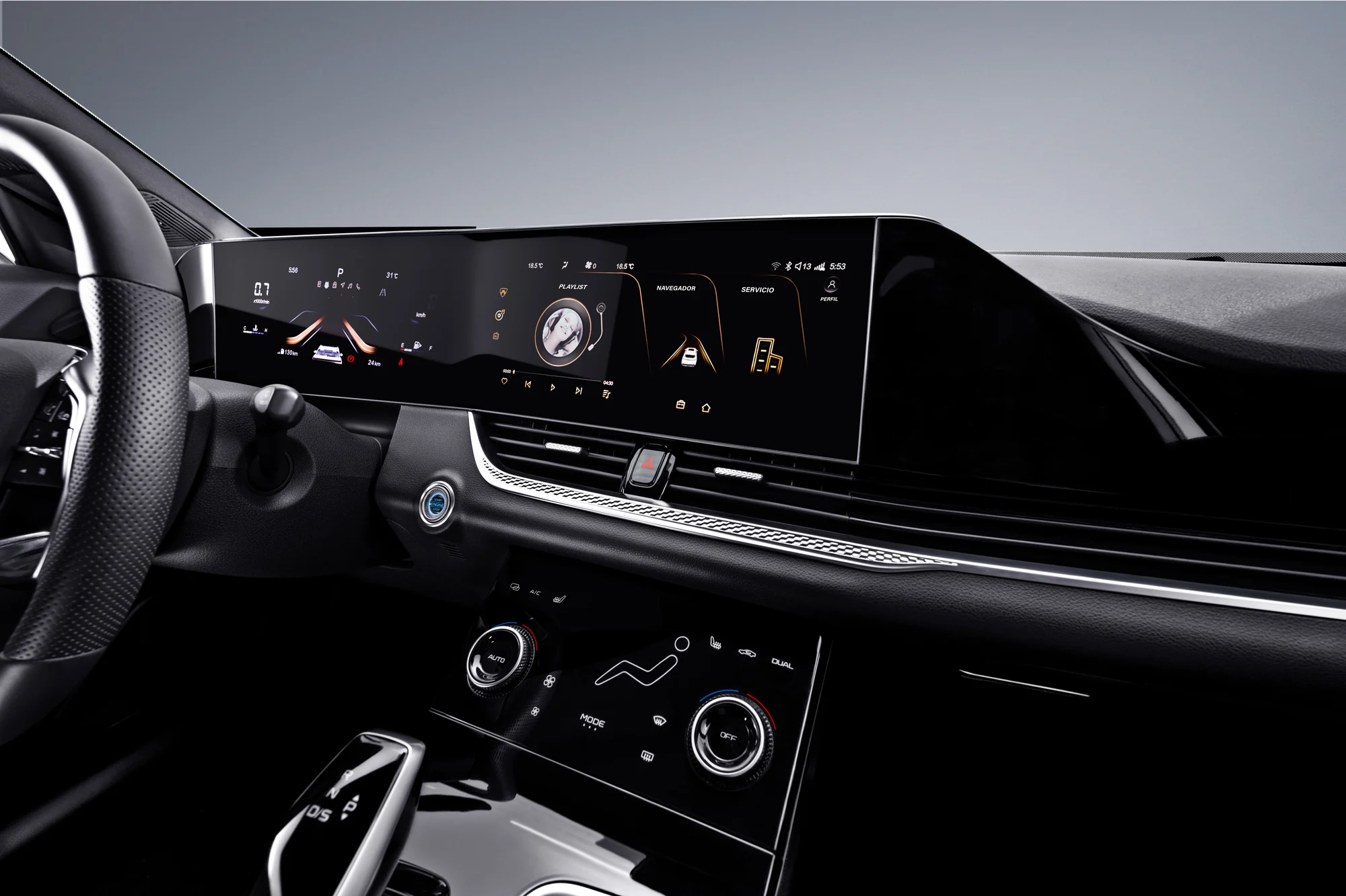 Curved dual display of the ABADAL NOVO with the interface switched on
